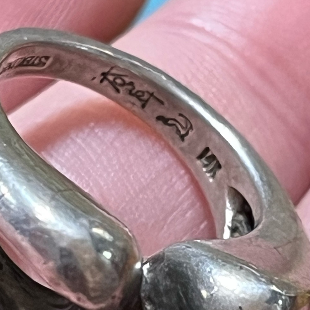 VTG Koret Signed Sterling Silver 925 14k Gold Buckle Modernist Size 5 3/4 Ring - Picture 5 of 6